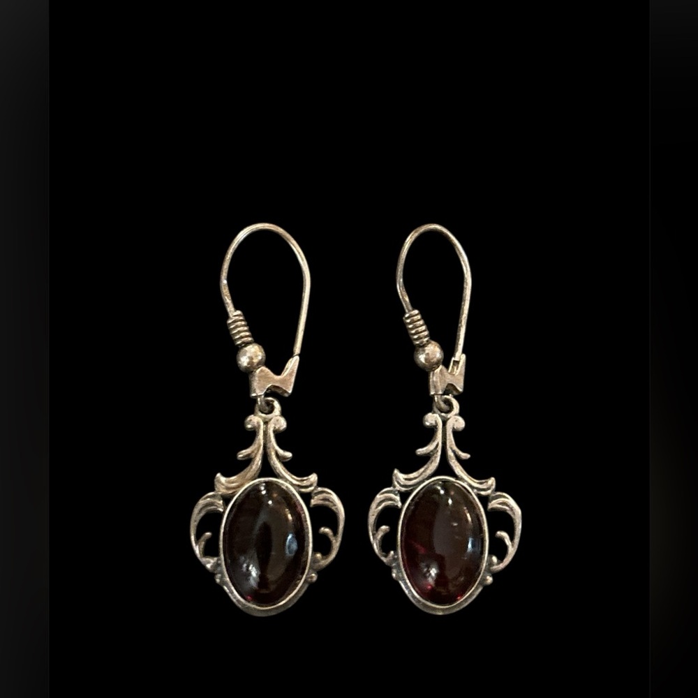 Vintage Antique sterling silver  faux amber earrings